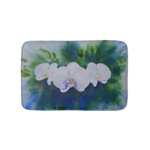 Elegant: vita vattenfärgade tropiska boho orchids badrumsmatta