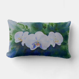 Elegant: vita vattenfärgade tropiska boho orchids lumbarkudde