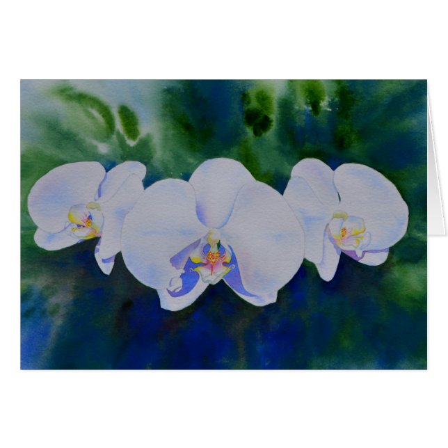 Elegant: vita vattenfärgade tropiska boho orchids OBS kort (Framsidan Horizontal)