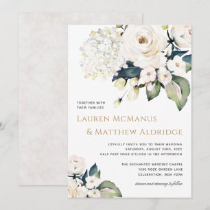 Elegant Vita vattenfärgen Blommigt Bröllop Inbjudningar
