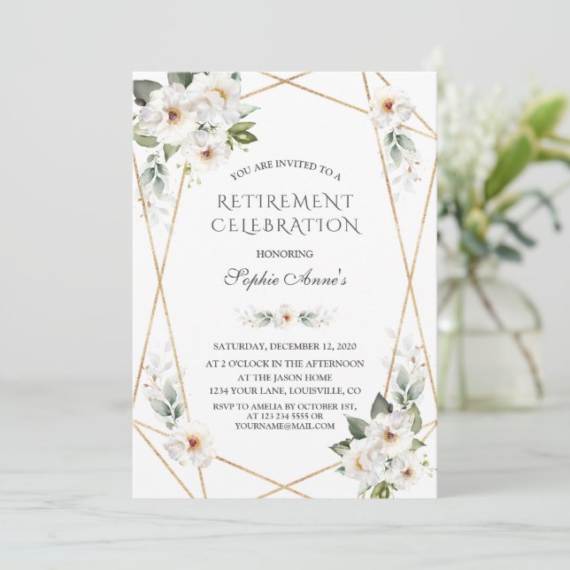 Elegant Vita Vilden Ro Guld Pension Party vid Inbjudningar (Stående Fram)