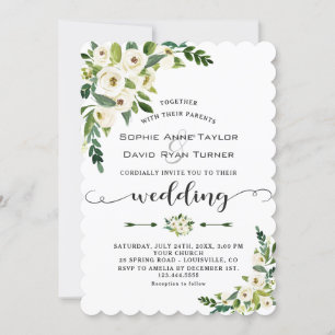 Elegant Vitblommande Blommigt Handskrift Bröllop Inbjudningar