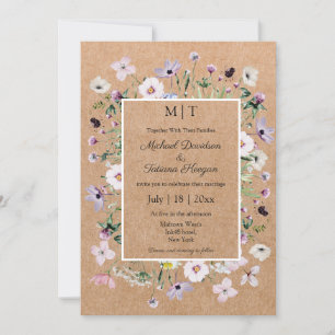 elegant Vitblommor Kraft bröllop Inbjudningar