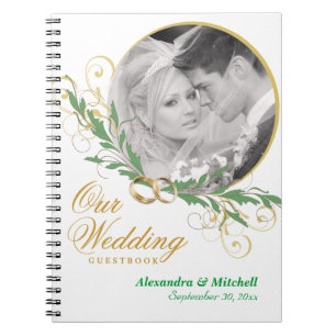 Elegant vitbröllopGuestbook med det beställnings- Anteckningsbok Med Spiral