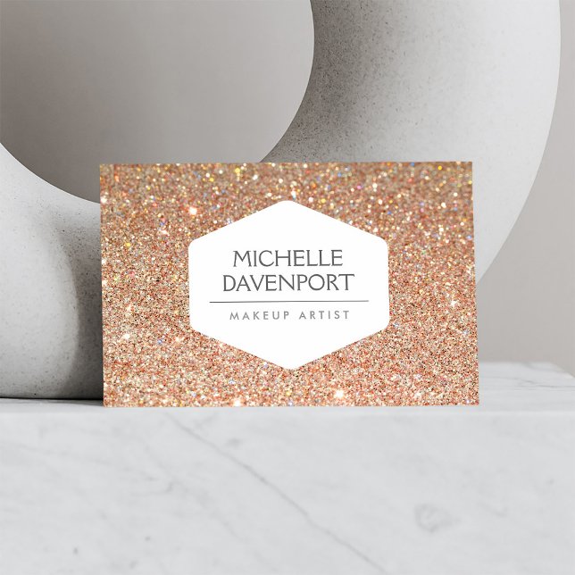 ELEGANT VITE EMBLEM PÅ COPPER GLITTER VISITKORT (Skapare uppladdad)