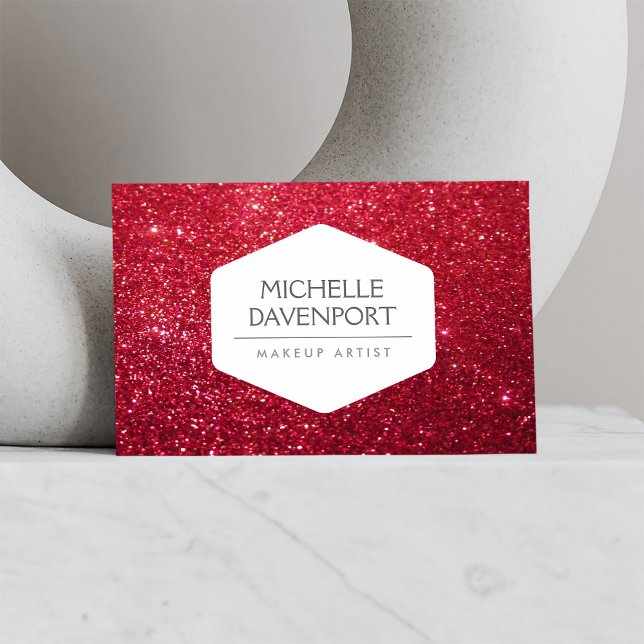 ELEGANT VITE EMBLEM PÅ DEEP RED GLITTER VISITKORT (Skapare uppladdad)
