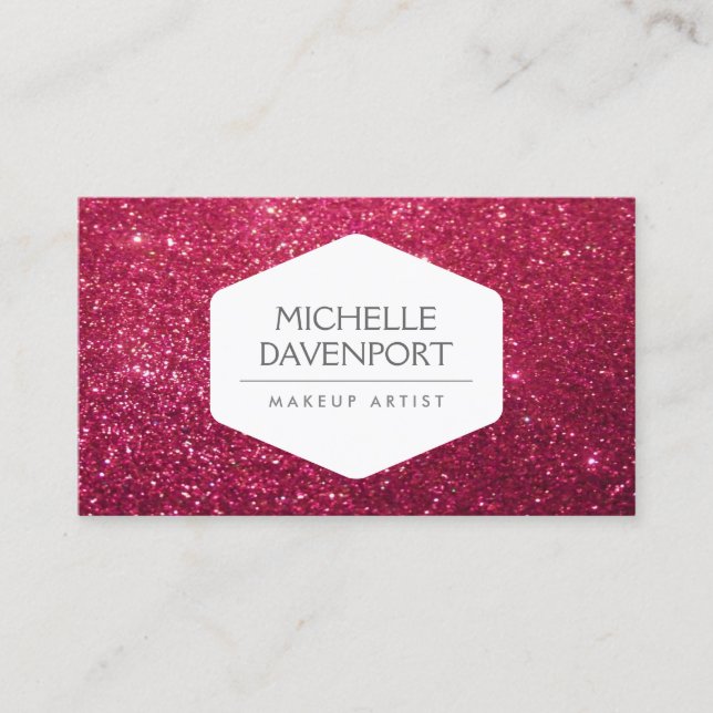 ELEGANT VITE EMBLEM PÅ DJUPT RED GLITTER II VISITKORT (Framsida)