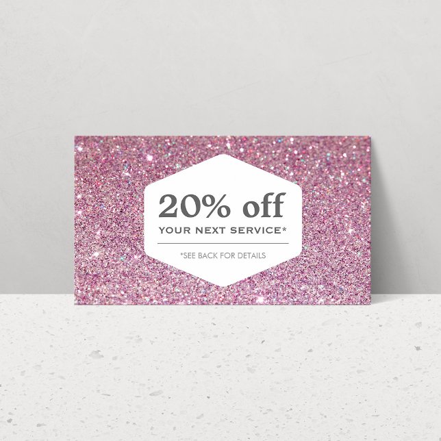 ELEGANT VITE EMBLEM PÅ ROSA GLITTER-kupongkort Rabattkort (Skapare uppladdad)