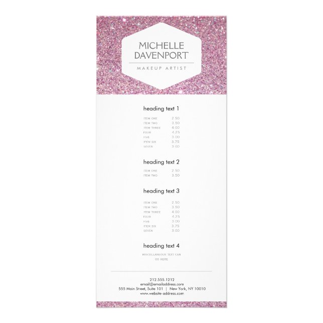ELEGANT VITE EMBLEM PÅ ROSA GLITTER-rackkort Reklamkort (Framsidan)