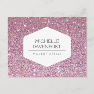 ELEGANT VITE EMBLEM PÅ ROSA GLITTER vykort