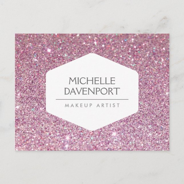 ELEGANT VITE EMBLEM PÅ ROSA GLITTER vykort (Framsida)