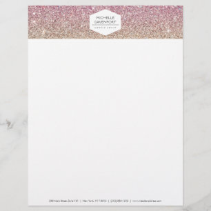 ELEGANT VITE EMBLEM PÅ ROSA OMBRE GLITTER BREVHUVUD