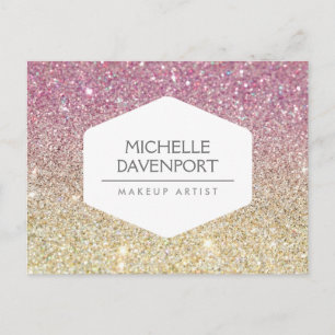 ELEGANT VITE EMBLEM PÅ ROSA OMBRE GLITTER VYKORT