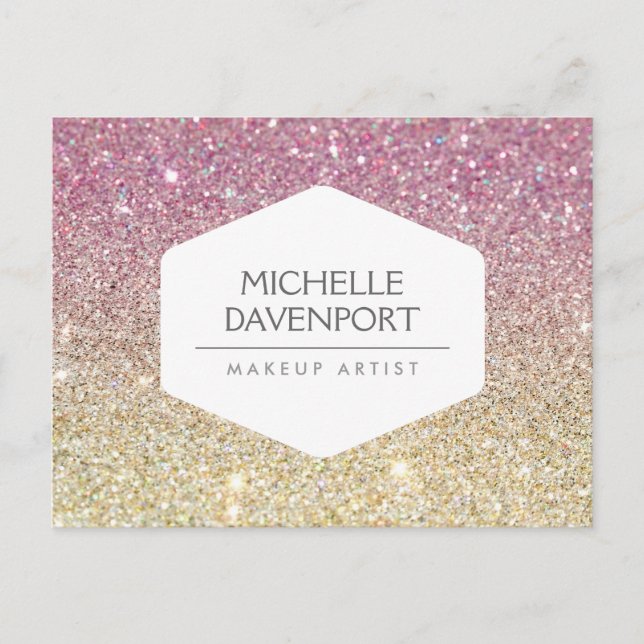 ELEGANT VITE EMBLEM PÅ ROSA OMBRE GLITTER VYKORT (Framsida)