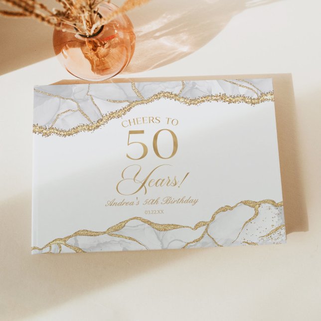 Elegant vitguld agat 50-års födelsedagsfest gästböcker (Skapare uppladdad)