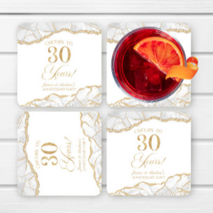 Elegant vitguld Agate 30-års jubileumskalas Underlägg Papper Kvadrat