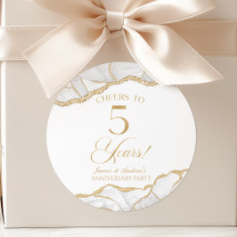 Elegant vitguld Agate 5-årsjubileum fest Runt Klistermärke