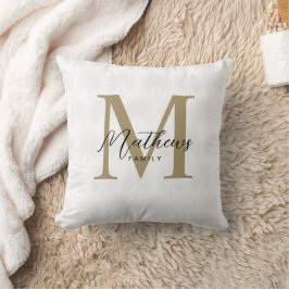Elegant vitguld Anahaw-blad scriptmonogram Kudde
