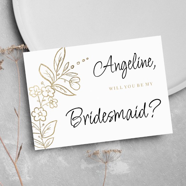 Elegant vitguld enkel blom- brudtärna- inbjudningar (Elegant white gold simple floral Bridesmaid)