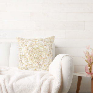 Elegant vitguld Mandala Blommig  Kudde