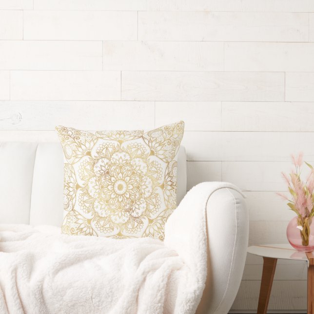 Elegant vitguld Mandala Blommig  Kudde (Soffa)