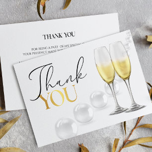 Elegant vitguld pärlor & Prosecco bröllopsdusch Tack Kort