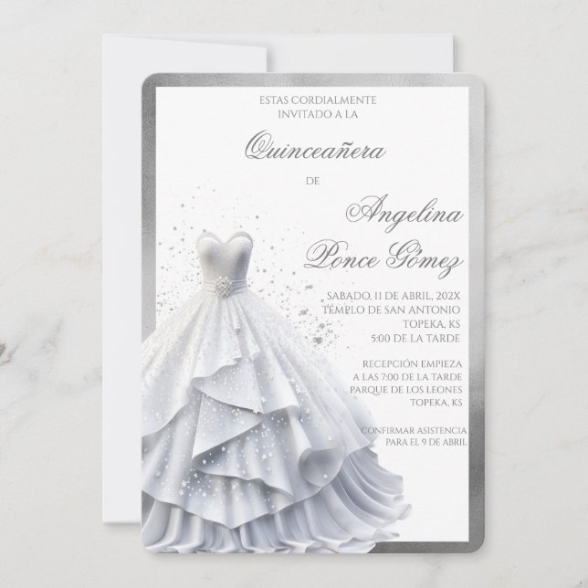 Elegant Vitklänningsinbjudan quinceañera Inbjudningar (Framsida)