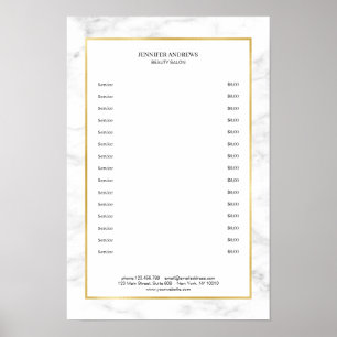 Elegant Vitmarble Guld Pricelist Poster