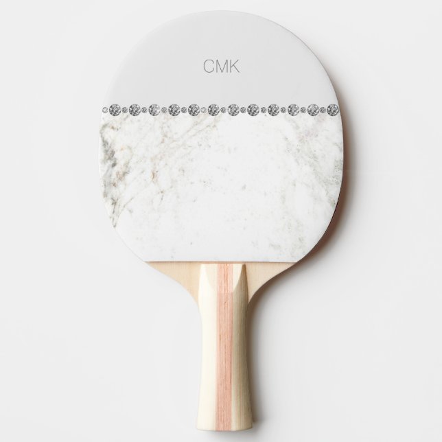 Elegant vitmarmor- och diamantLook Pingisracket (Framsidan)