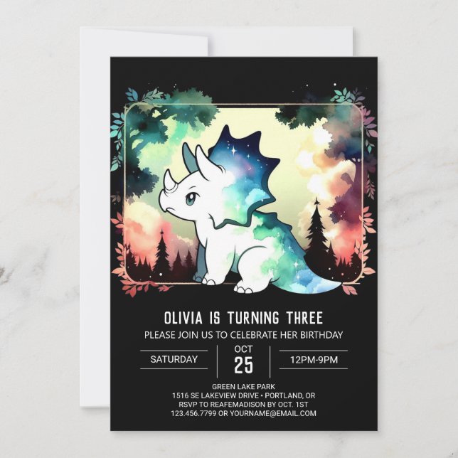 Elegant Vitmisk triceratops Birthday Inbjudningar (Framsida)