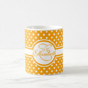 Elegant vitpolka dots på orange Monogram Kaffemugg