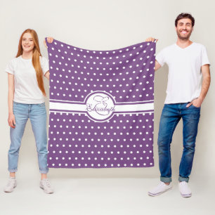 Elegant vitpolka dots på purpurfärgad Monogram Fleecefilt