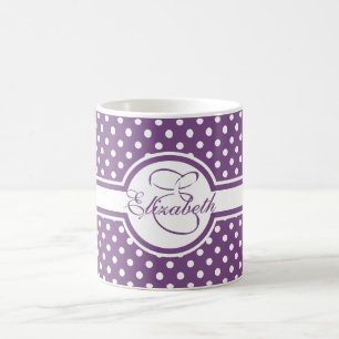 Elegant vitpolka dots på purpurfärgad Monogram Kaffemugg