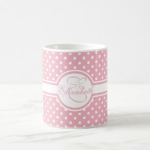 Elegant vitpolka dots på rosa Monogram Kaffemugg