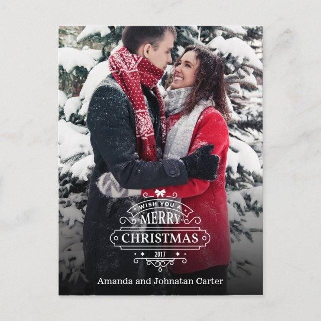 Elegant Vitsiskt julfotopapport för Helgdag av jul Helg Vykort (Framsida)