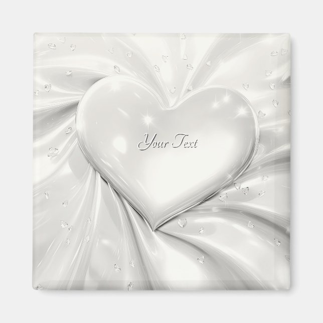 Elegant Vitt Crème Hjärta Magnet (Framsidan)
