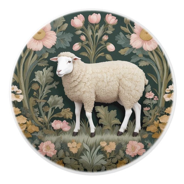 Elegant Vitt Får William Morris Inspirerad Knopp (Framsidan)