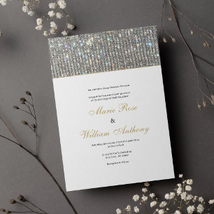 Elegant, vitt glam Bröllop för glam över glitter v Inbjudningar