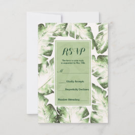Elegant Vitt Gröna Tropiska Blad RSVP Svar