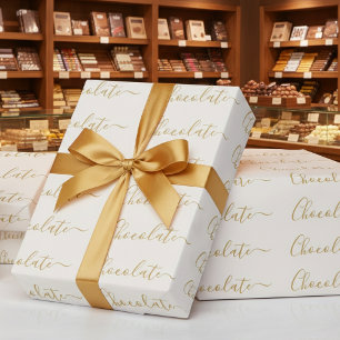 Elegant Vitt Guld Script Choklad Affär Presentpapper