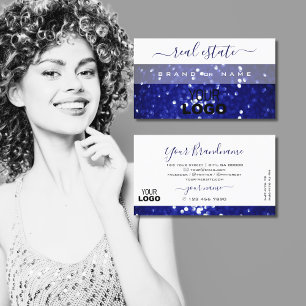 Elegant Vitt och Blå mousserande Glitter med Logot Visitkort