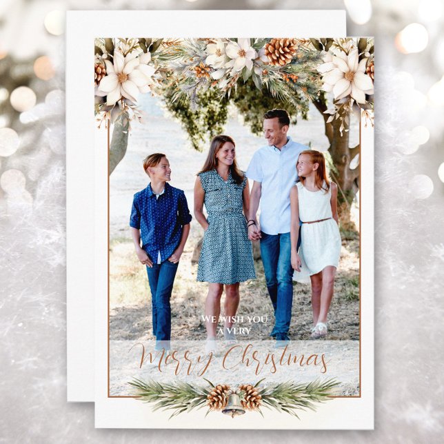 Elegant Vitt och Cream-fotojulkort Meddelande (Elegant White and Cream Photo Christmas Card)