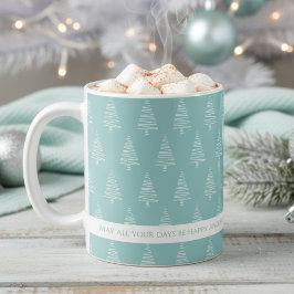 Elegant Vitt och Ljust grönt blått Julgranar Kaffemugg