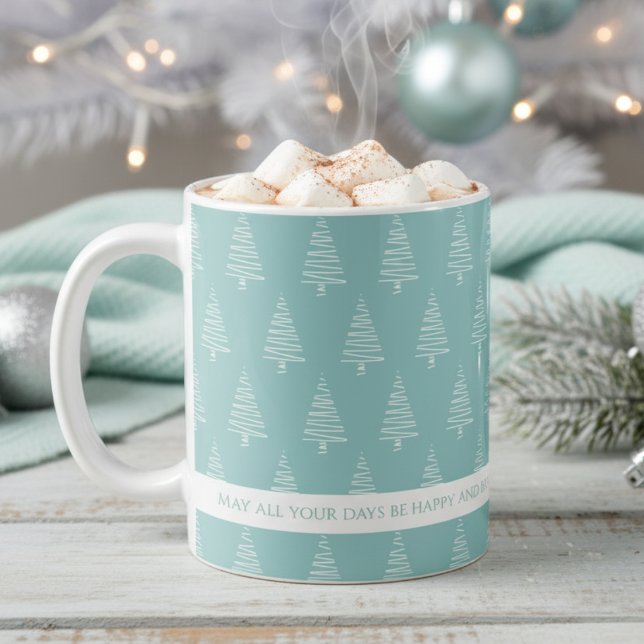 Elegant Vitt och Ljust grönt blått Julgranar Kaffemugg (Elegant White And Light Green-Blue Christmas Trees Coffee Mug)
