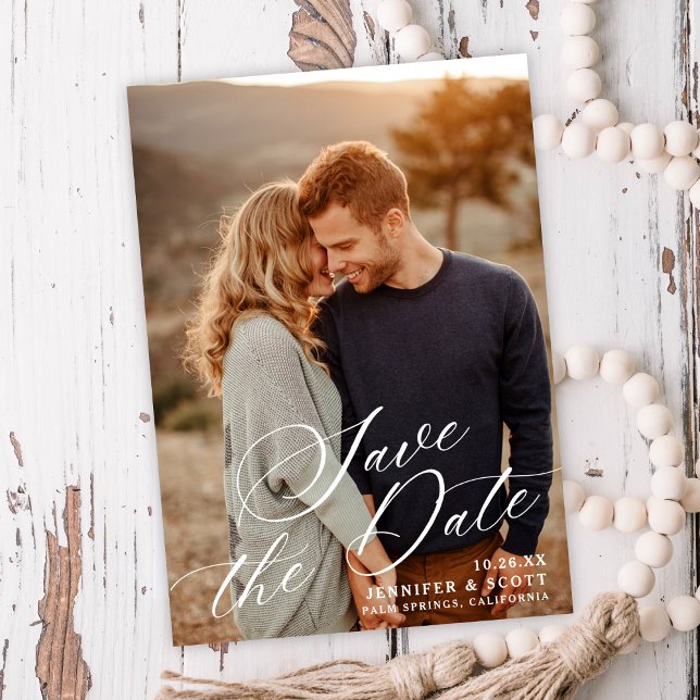 Elegant - vitt skript | BRÖLLOP SPARA DATUM Datumet (Skapare uppladdad)