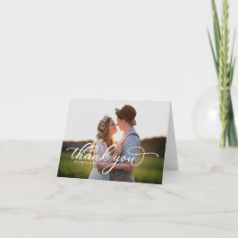 Elegant Vitt Skript Foto Tack Kort