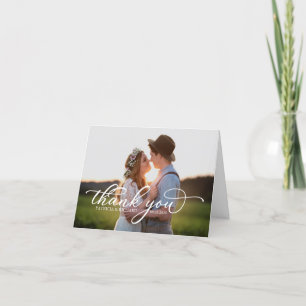 Elegant Vitt Skript Foto Tack Kort