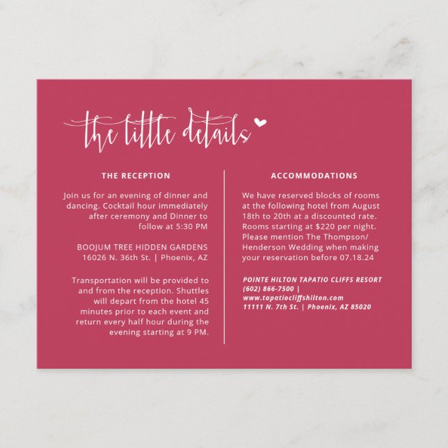 Elegant Viva Magenta Boho Bröllop Information QR-k Tilläggskort (Framsida)