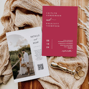 Elegant Viva Magenta - minimalt foto QR-kod Bröllo Inbjudningar