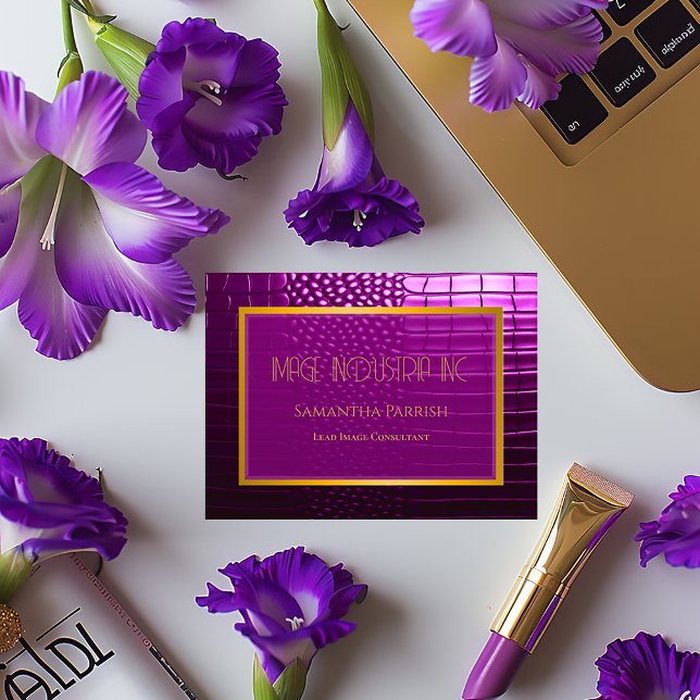 Elegant Vivid Lila Faux Crokodile Visitkort (Stylish and Chic Violet Purple Faux Crocodile Business Card )